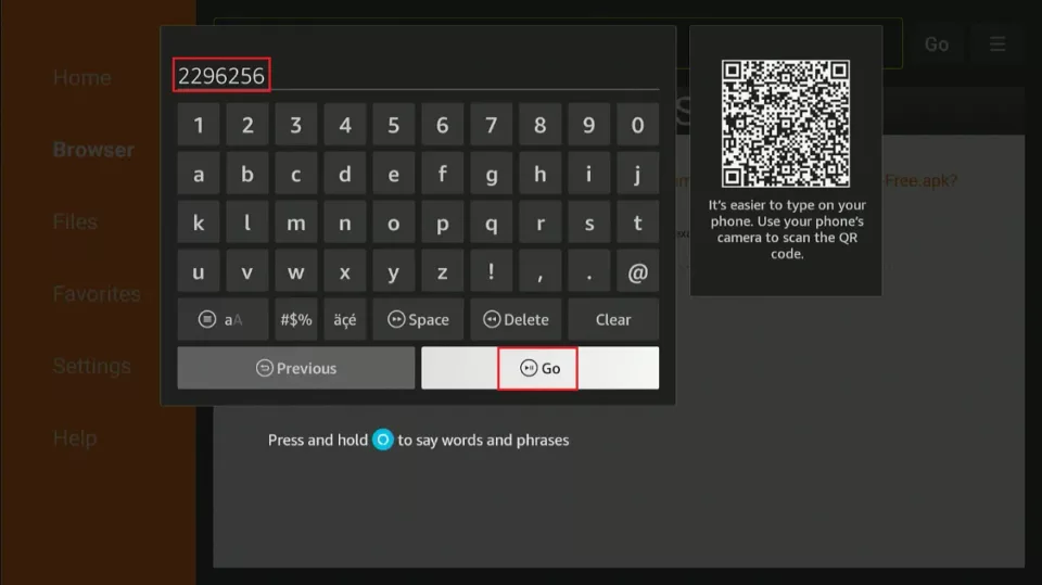 enter downloader code
