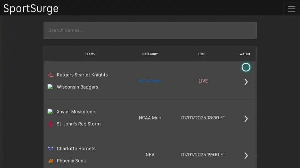 sportsurge schedule