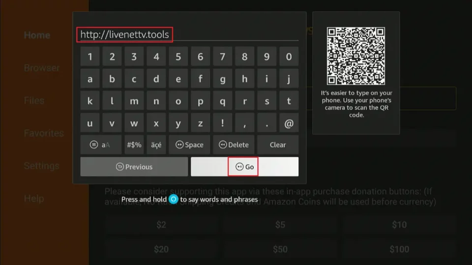 enter live net tv tools url