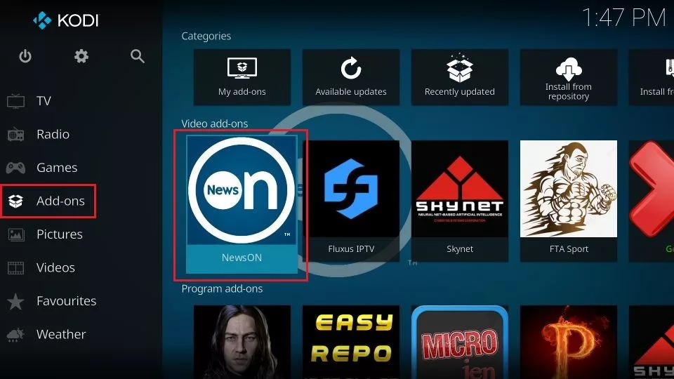 how to install newson kodi addon