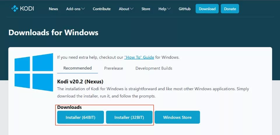 select installer to download kodi