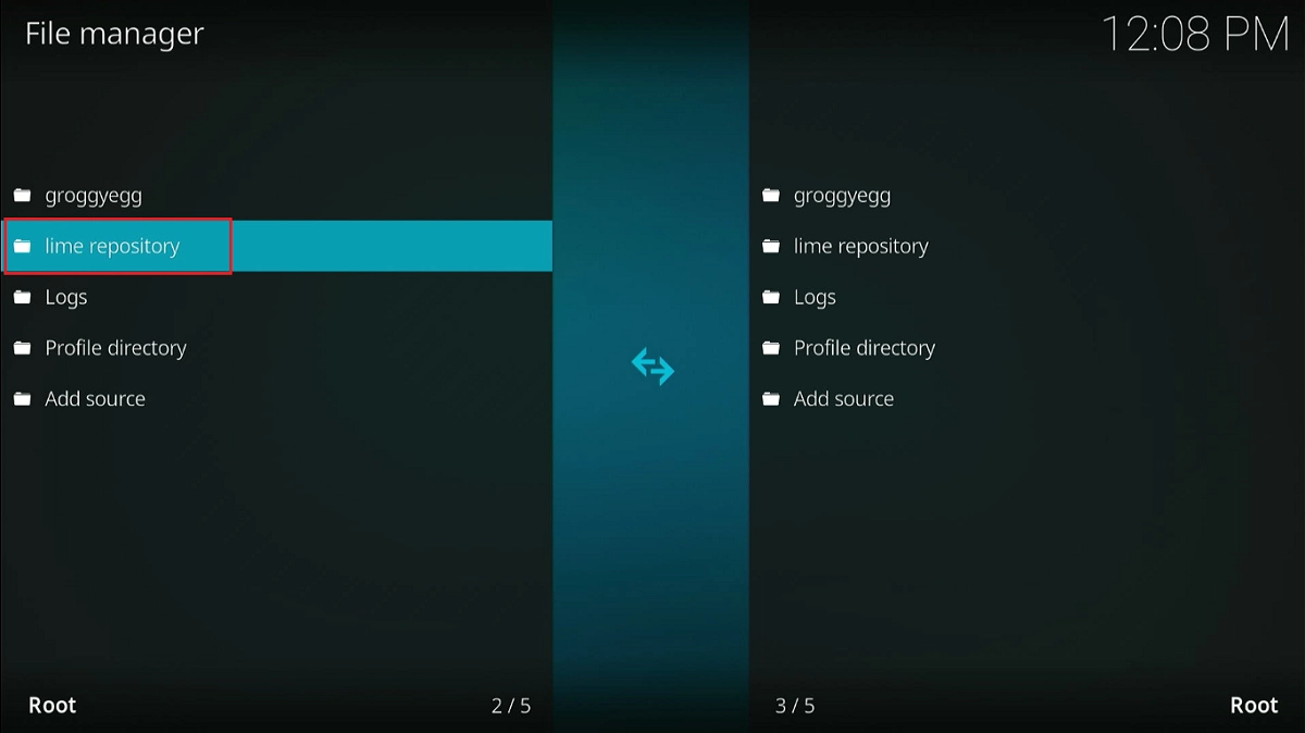 file manager - select lime repository