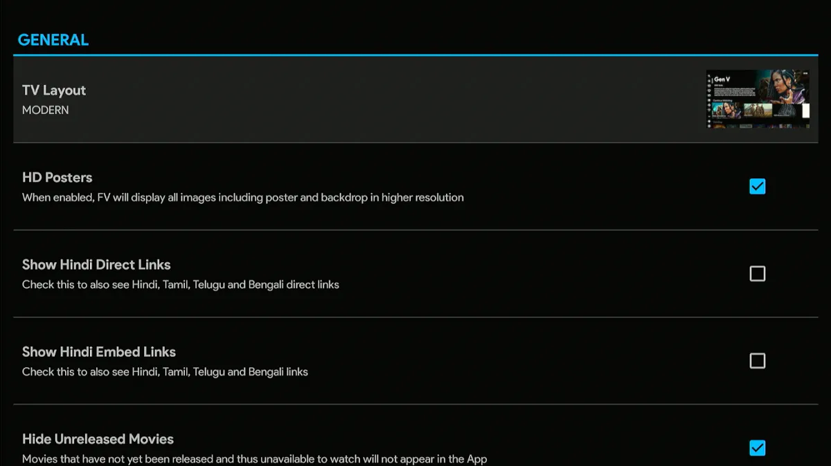 select settings