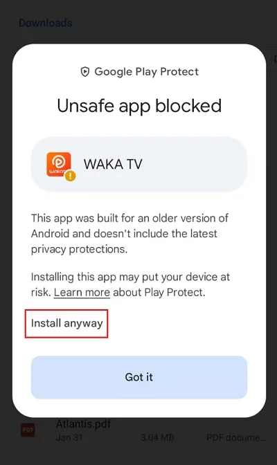 install anyway