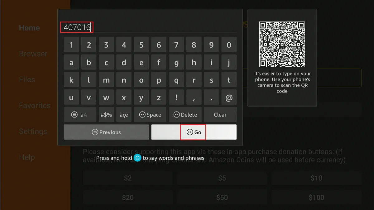 enter the downloader code