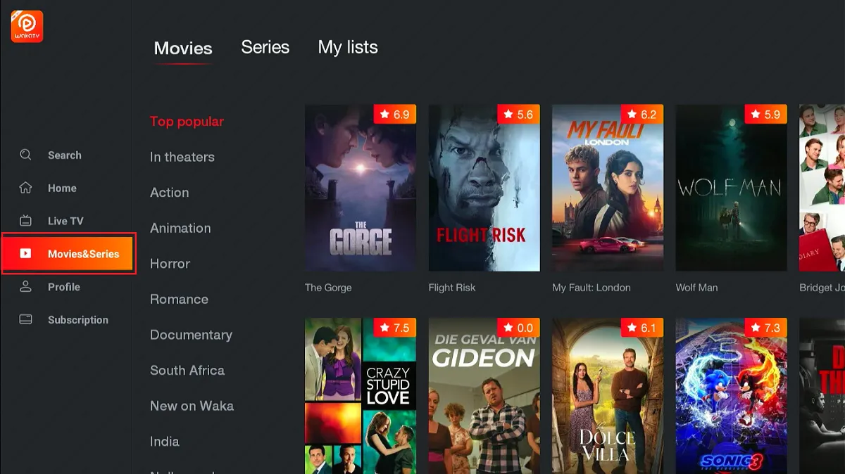 select movies/series