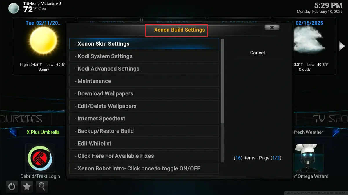 xenon build settings