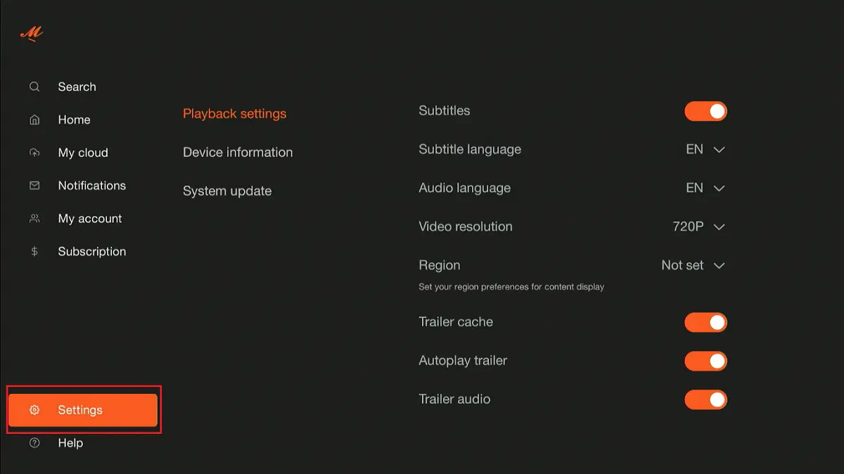 select settings