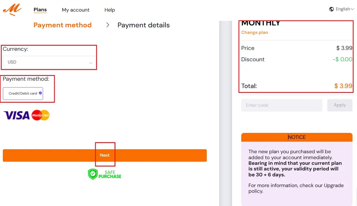 enter payment details