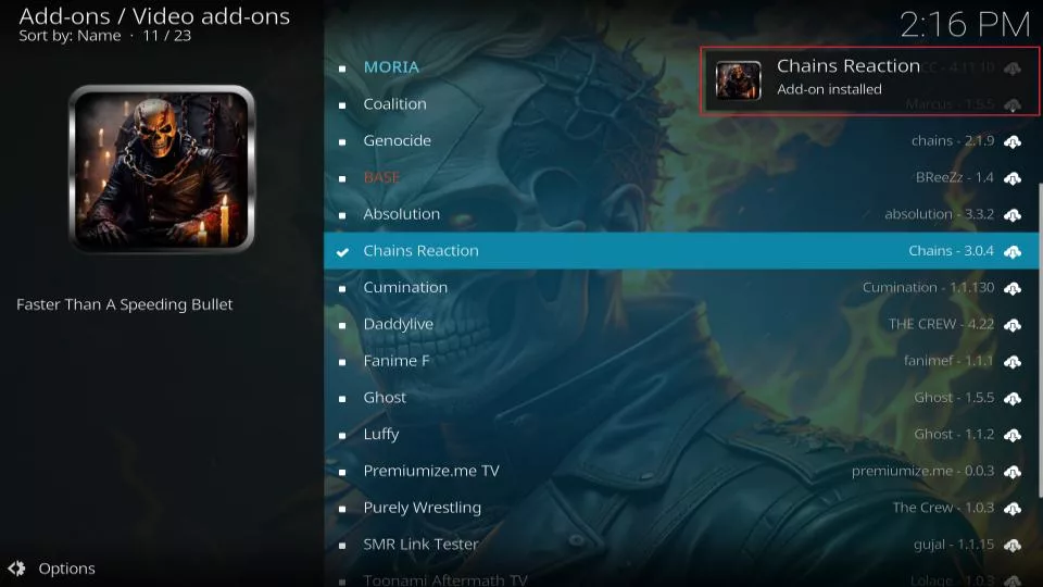 chains reaction add on installed