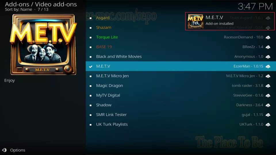metv addon installed
