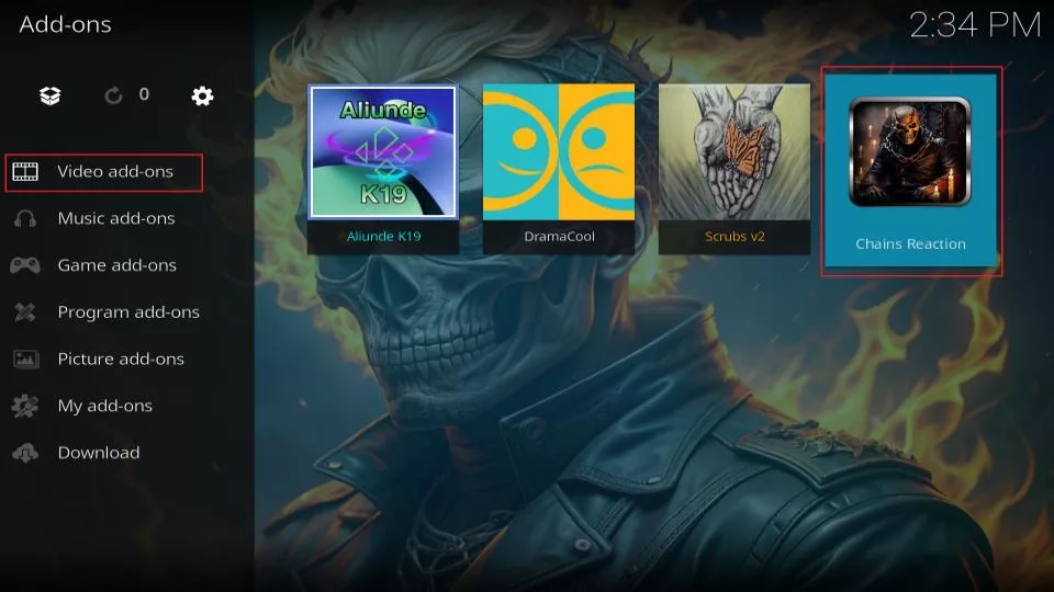 select video addons and chains reaction