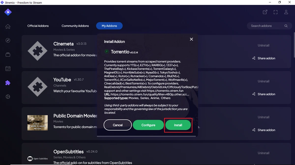 select click install