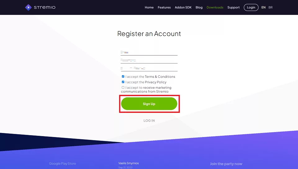 select sign up