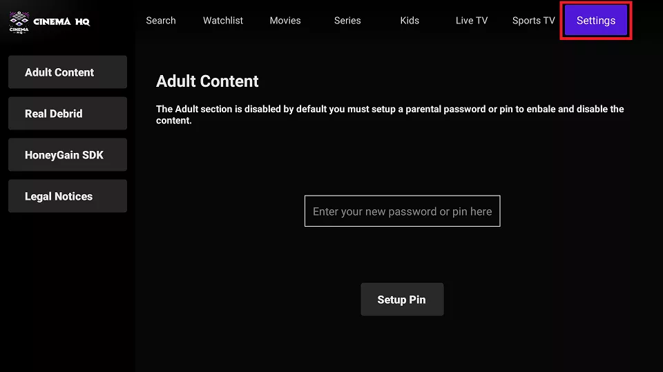 Settings tab