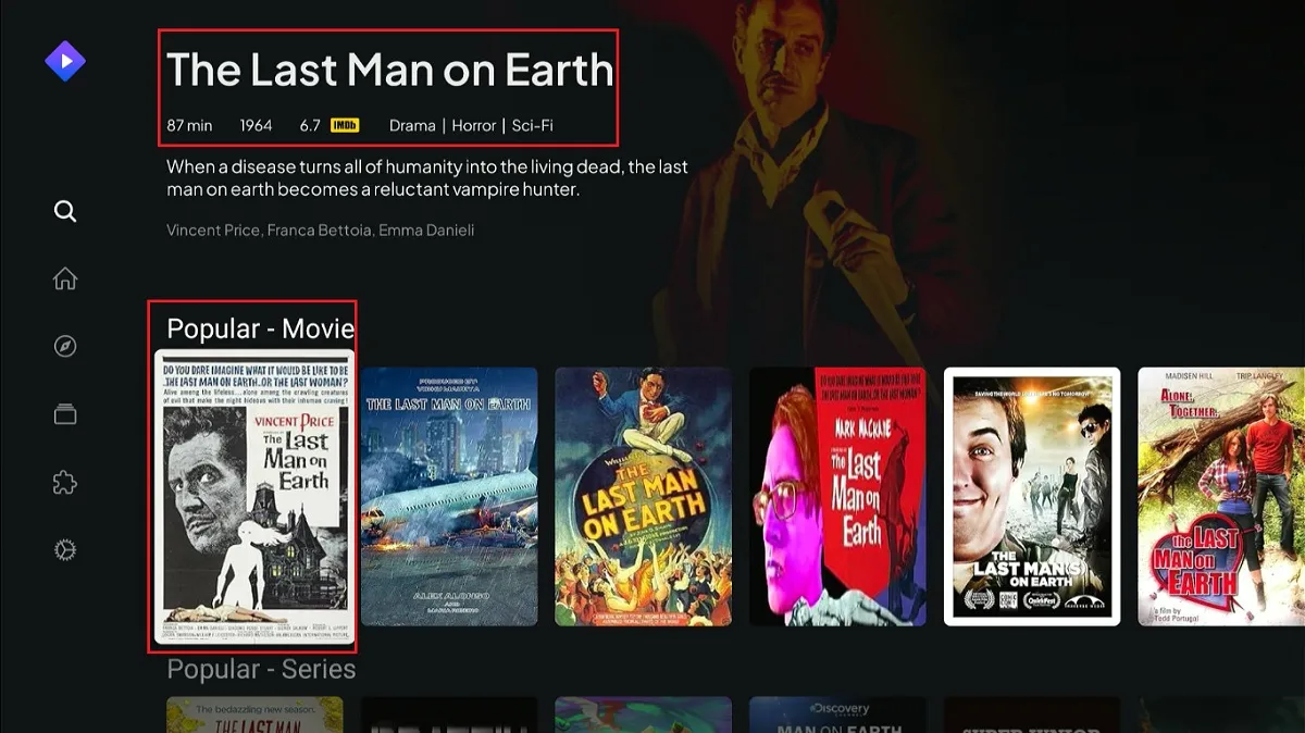 stremio addons select movie