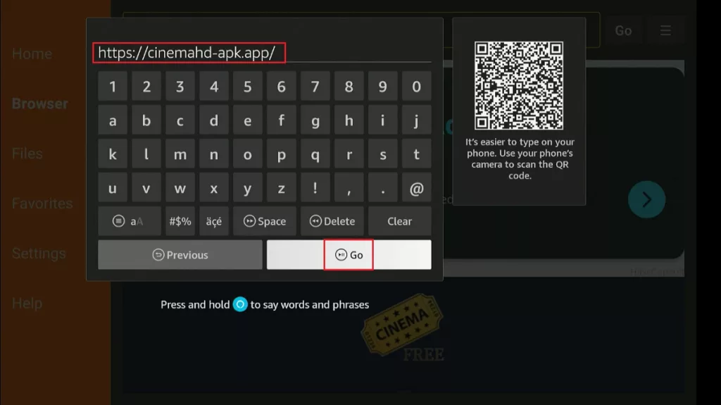 enter cinema hd app url
