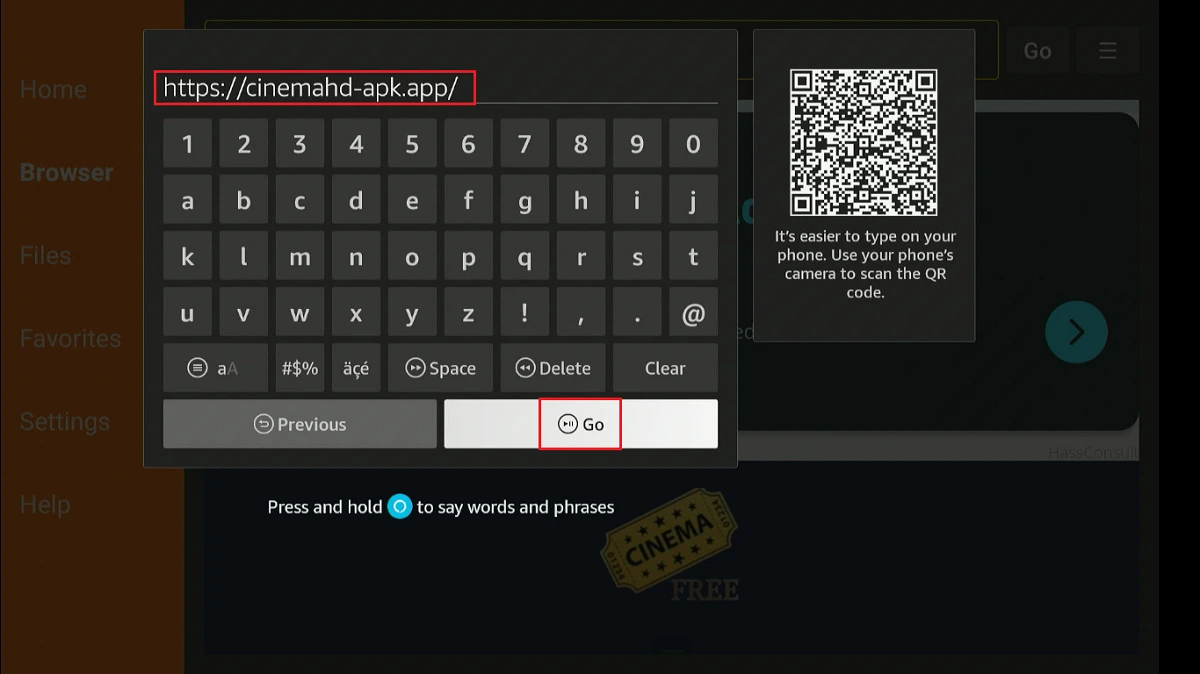 enter cinema hd app url