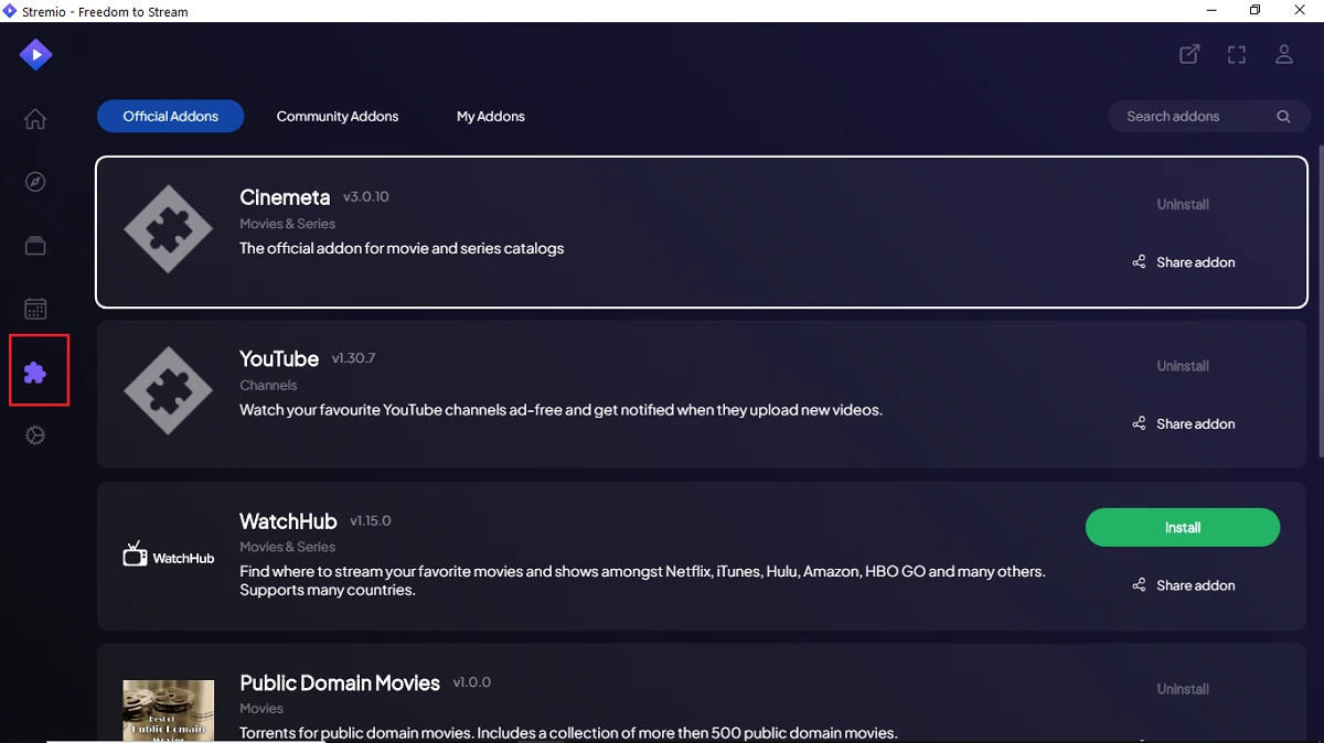 select addon titles