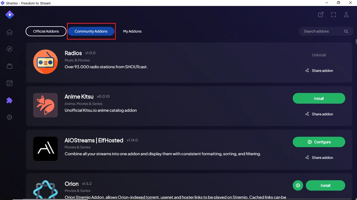 select community addons
