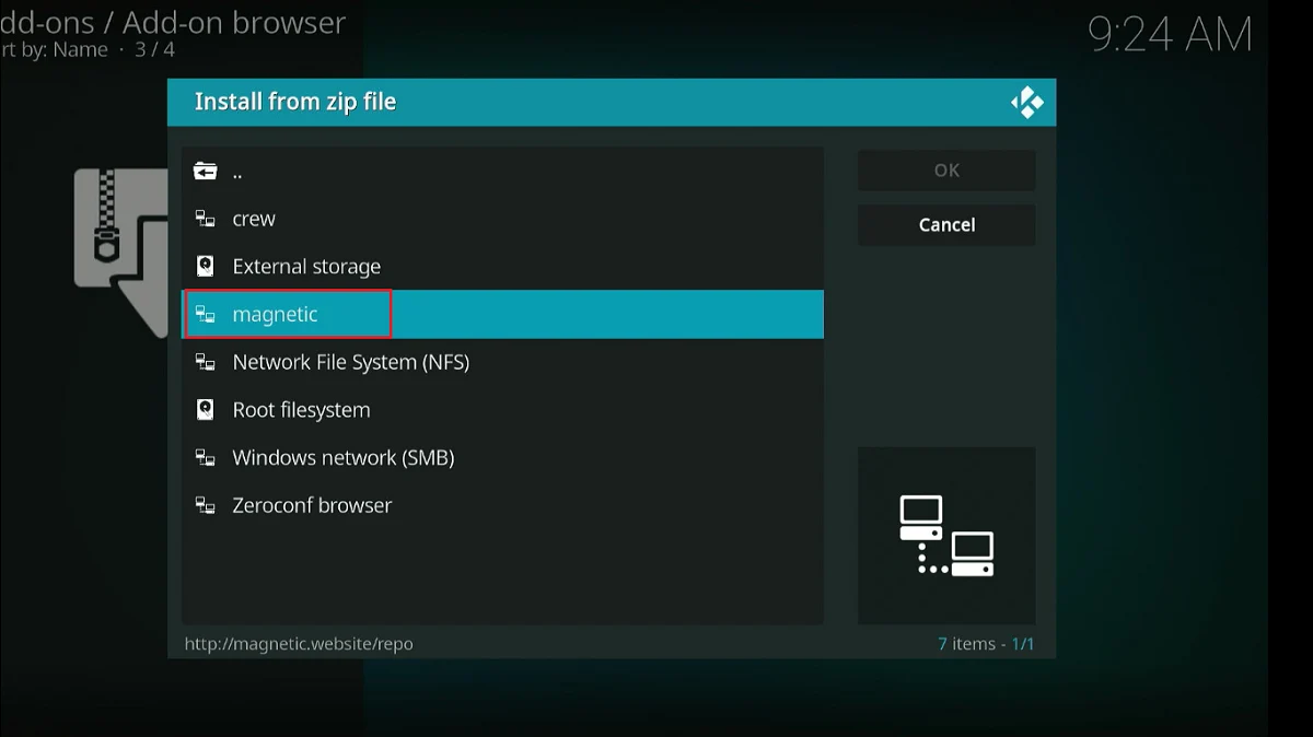 install from zip file - select magnetic