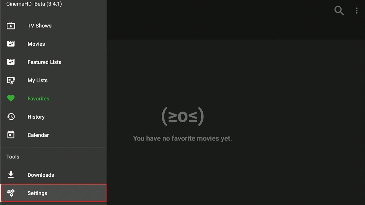 cinema hd select settings