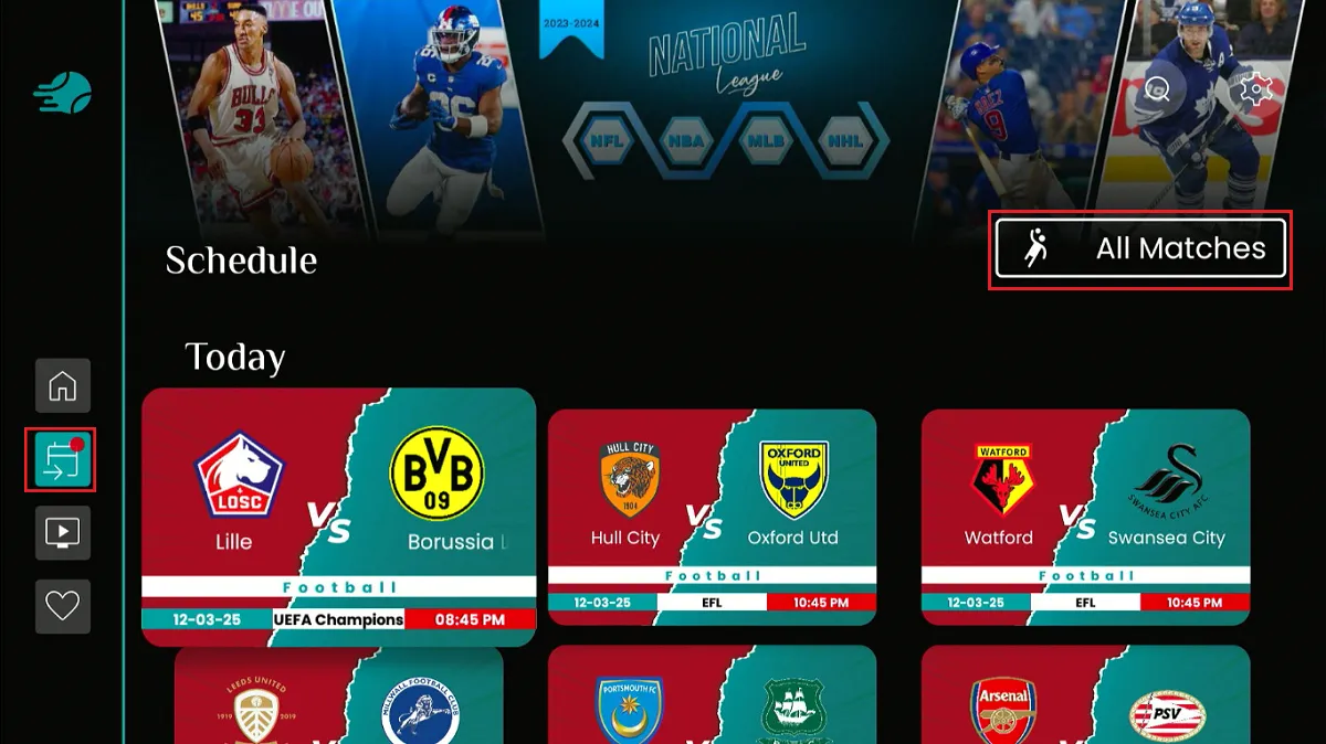 select schedule all matches