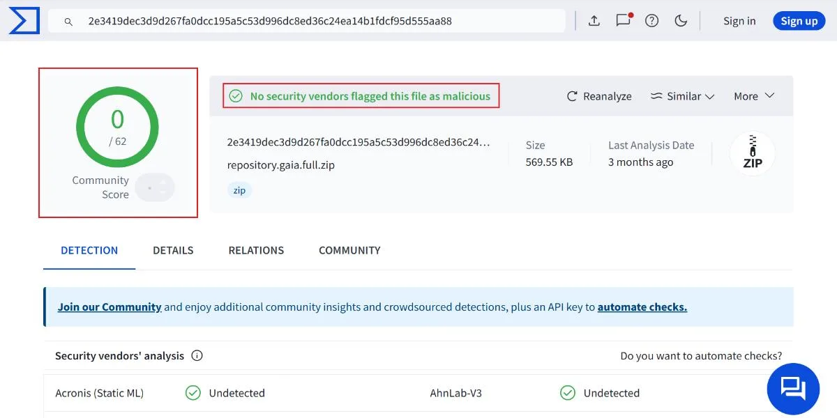 gaia repo virus scan