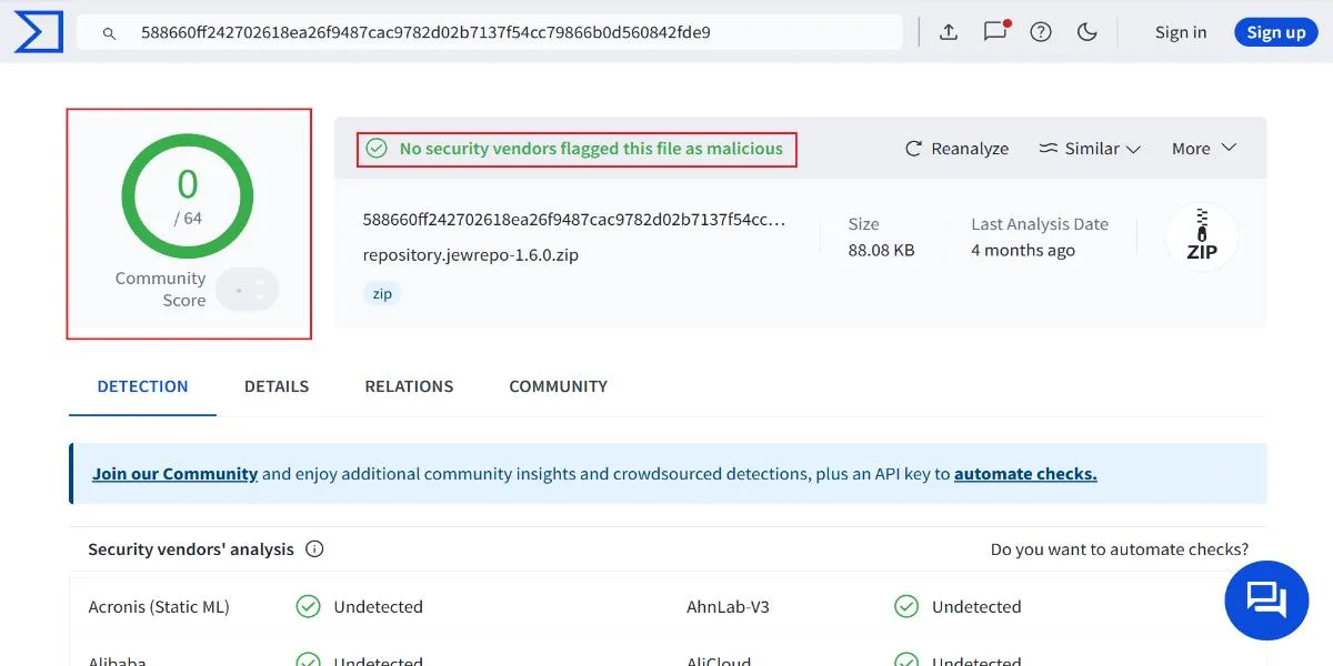 jew repo virus scan