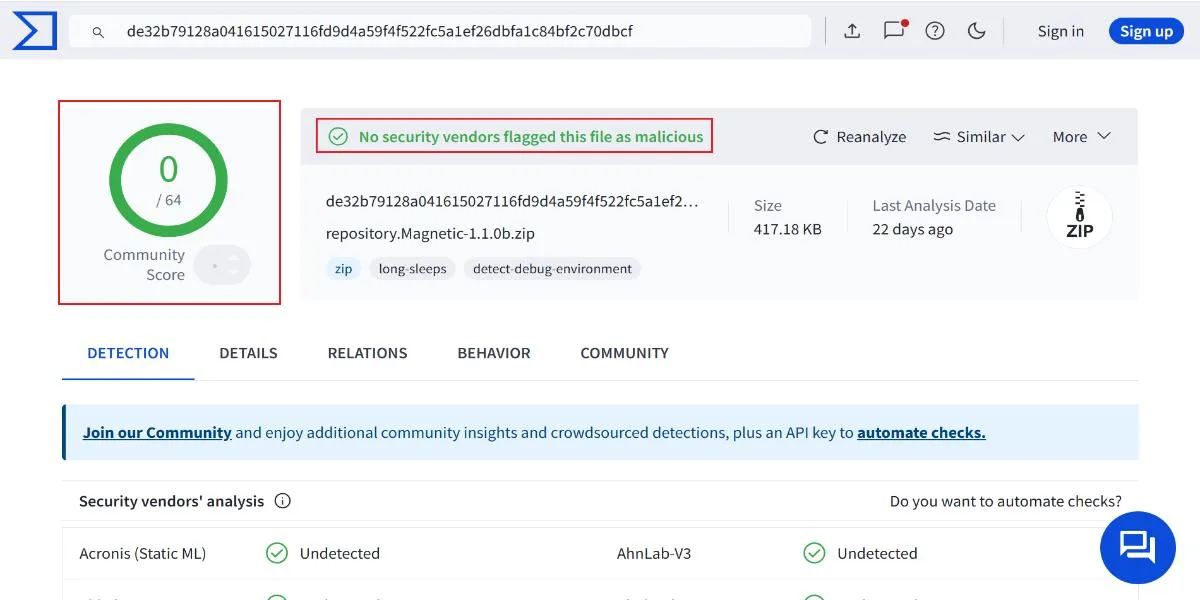 magnetic repo virus scan