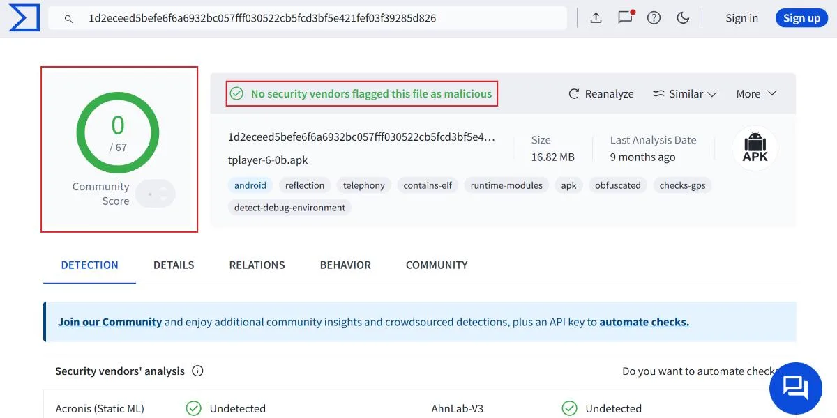 tplaer virus scan