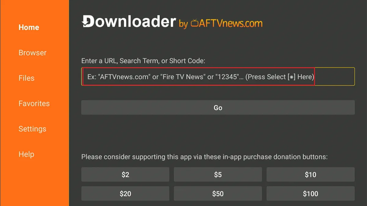 enter url tab downloader