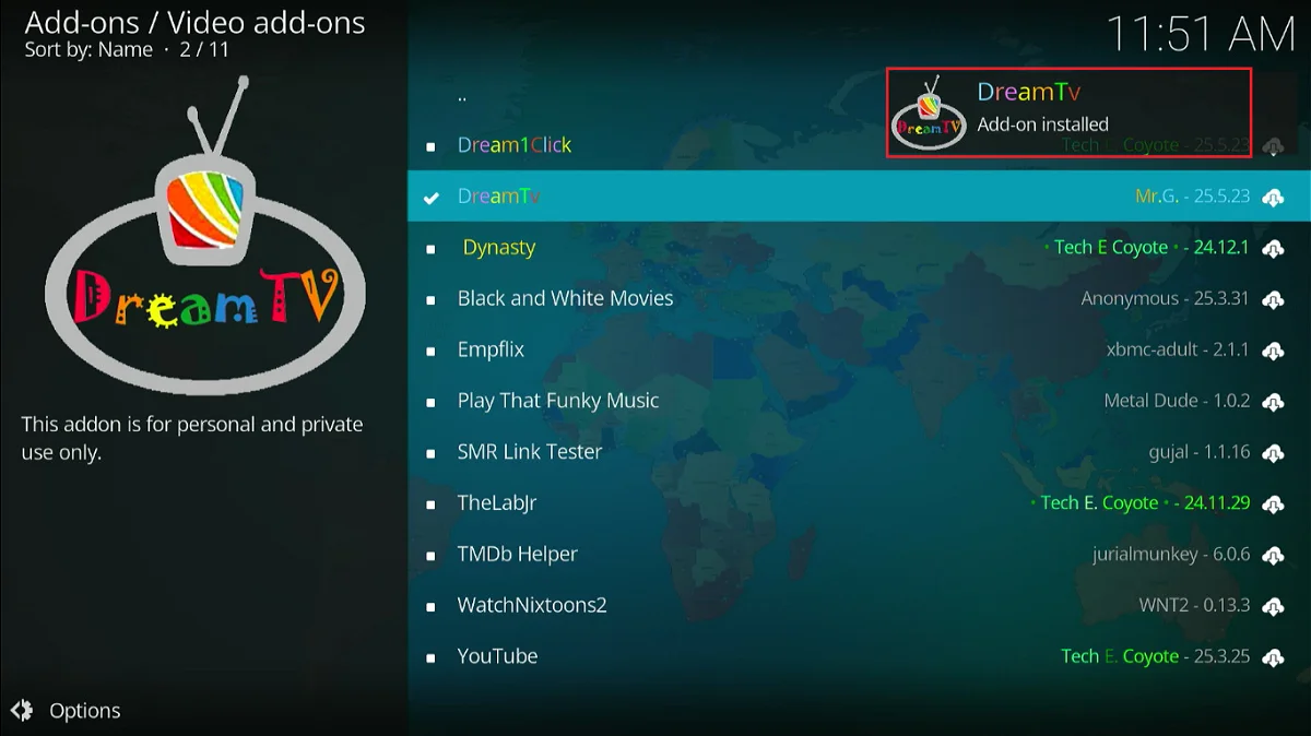 dream tv addon installed
