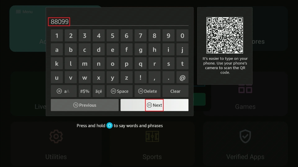 type the code
