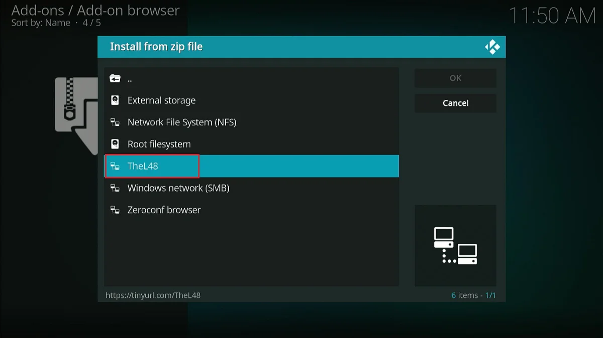 install from zip file select source