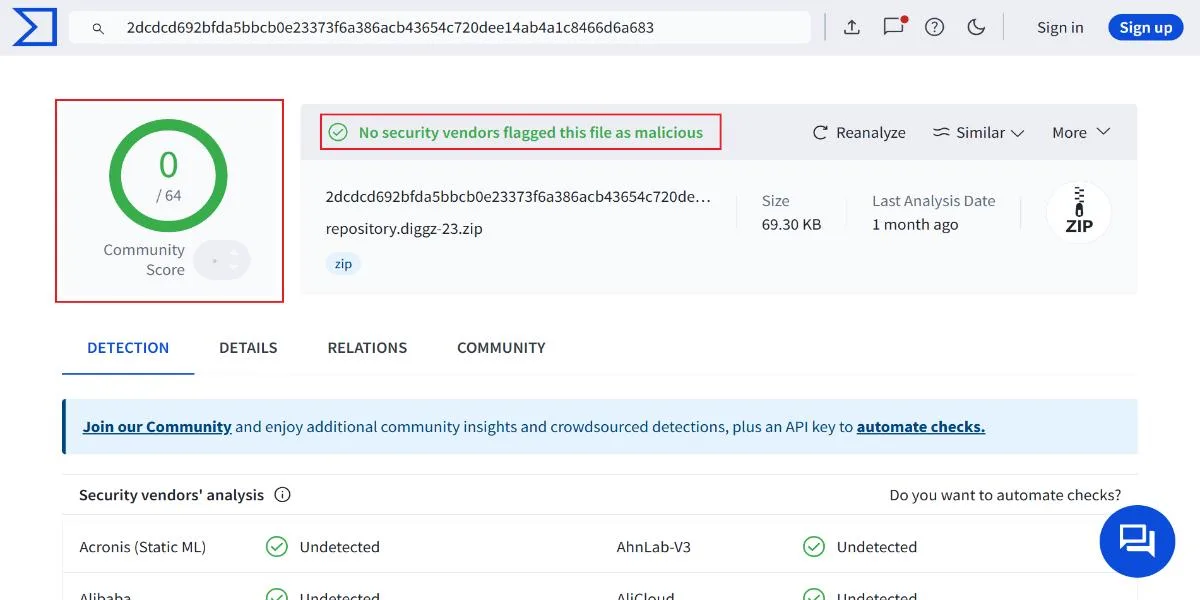diigz repo virus scan