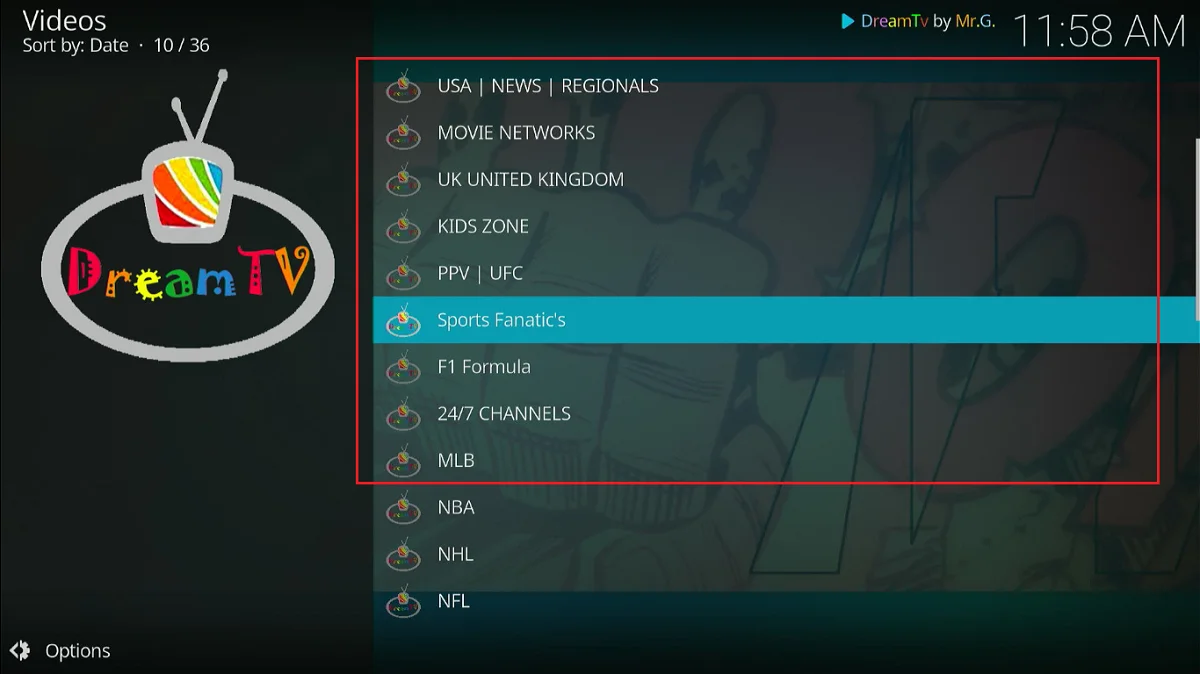 live tv sub categories