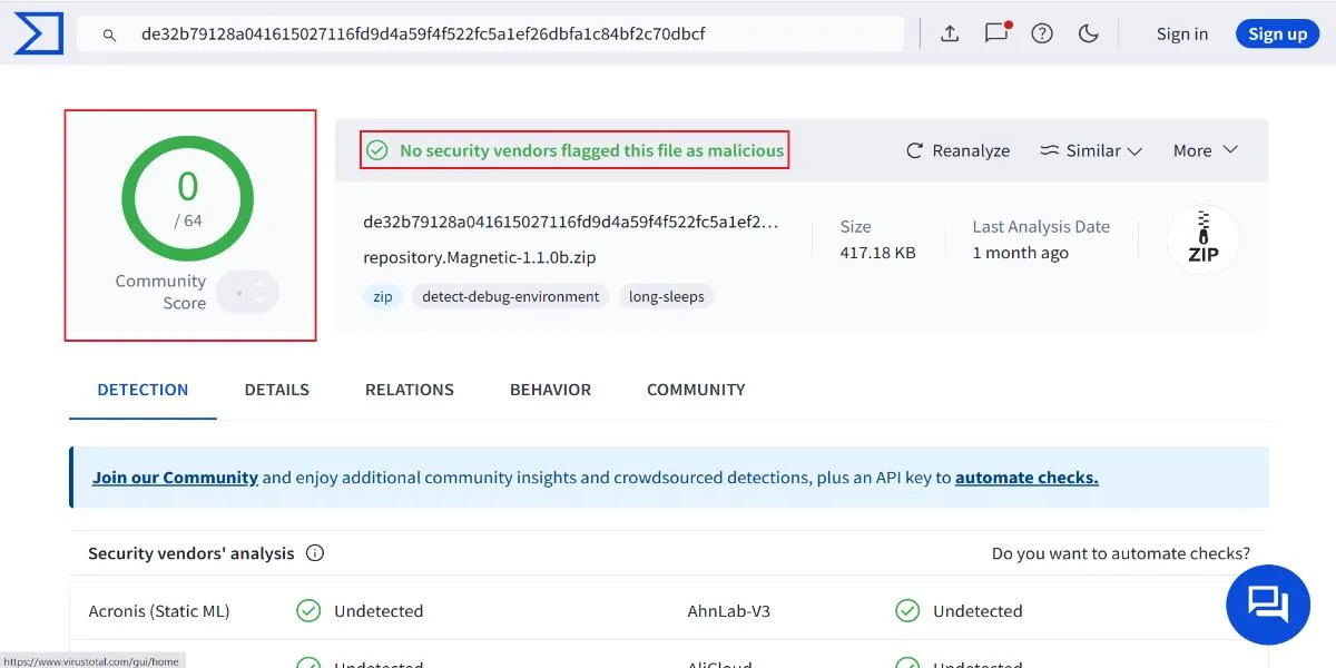 magnetic repo virus scan