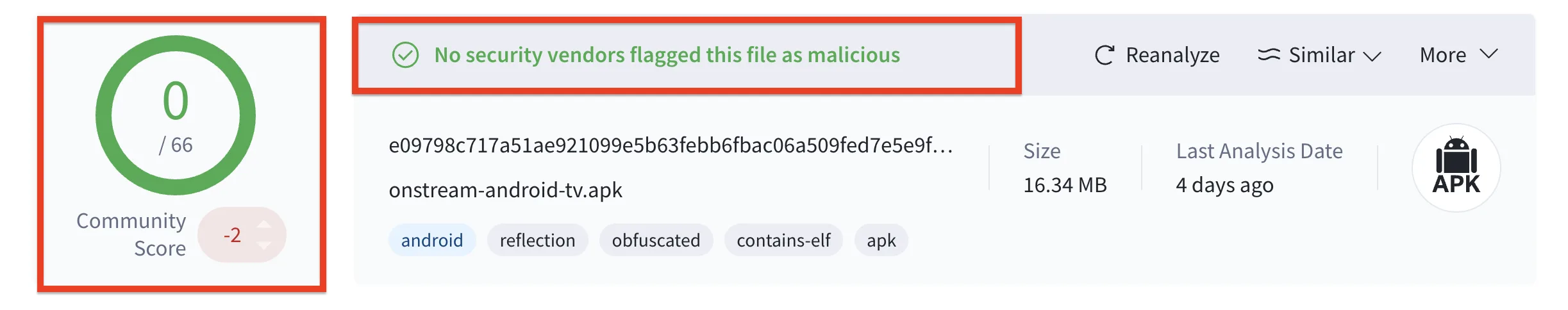 onstream apk virus total