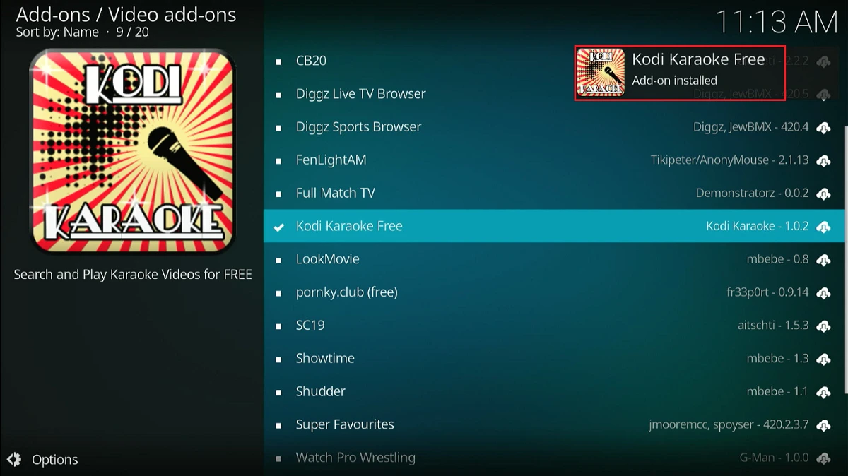 kodi karaoke free addon installed