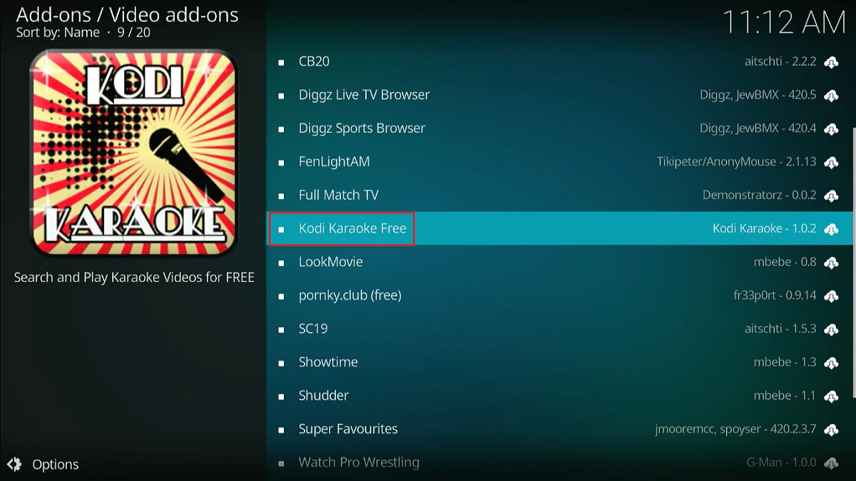 select kodi karoke free