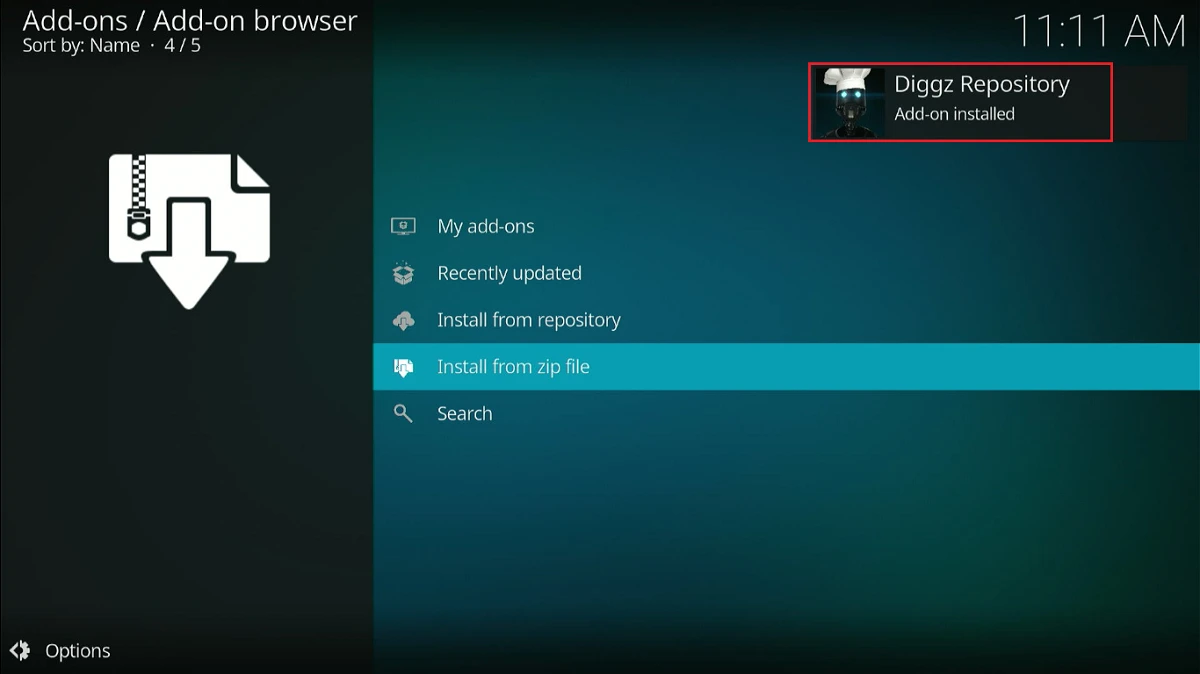 diggz repository add on installed