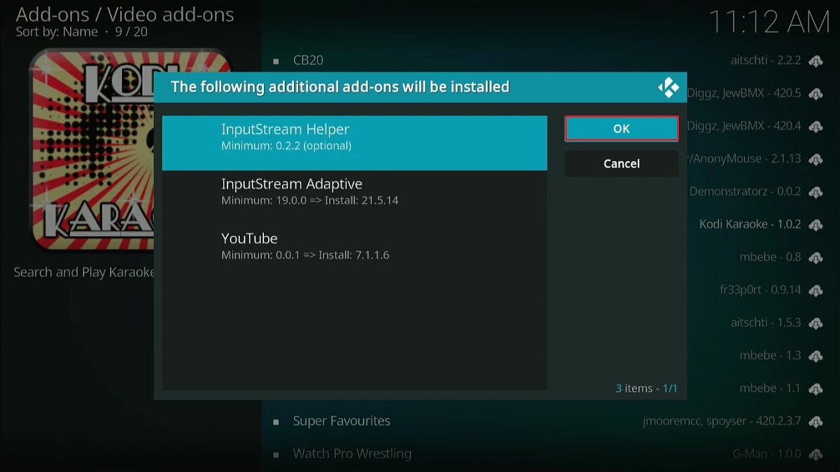 additional addons select ok