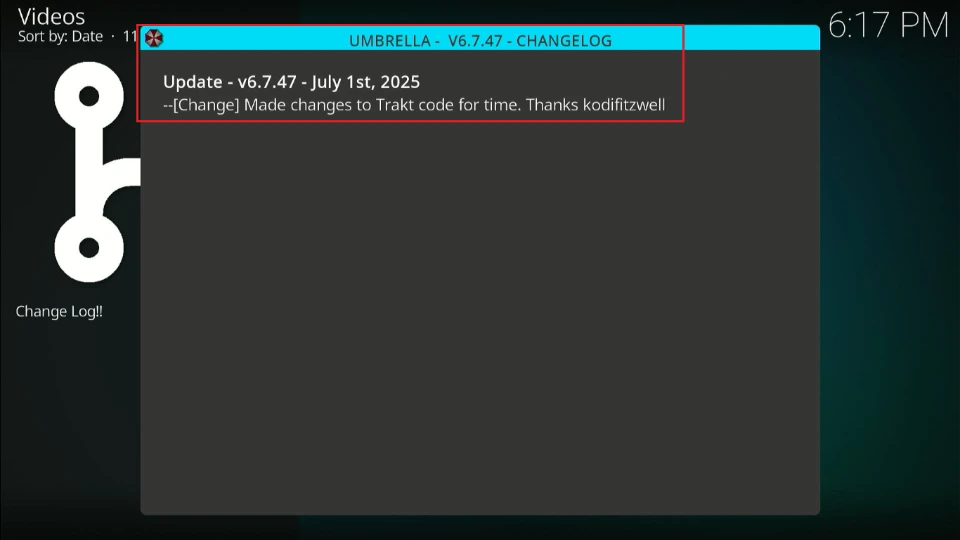 select umbrella change log