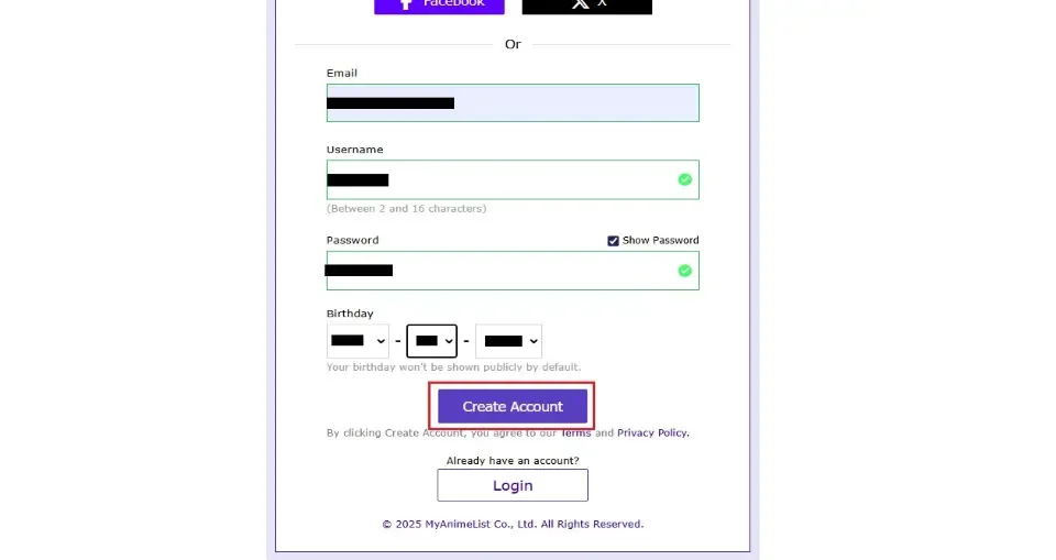select create account