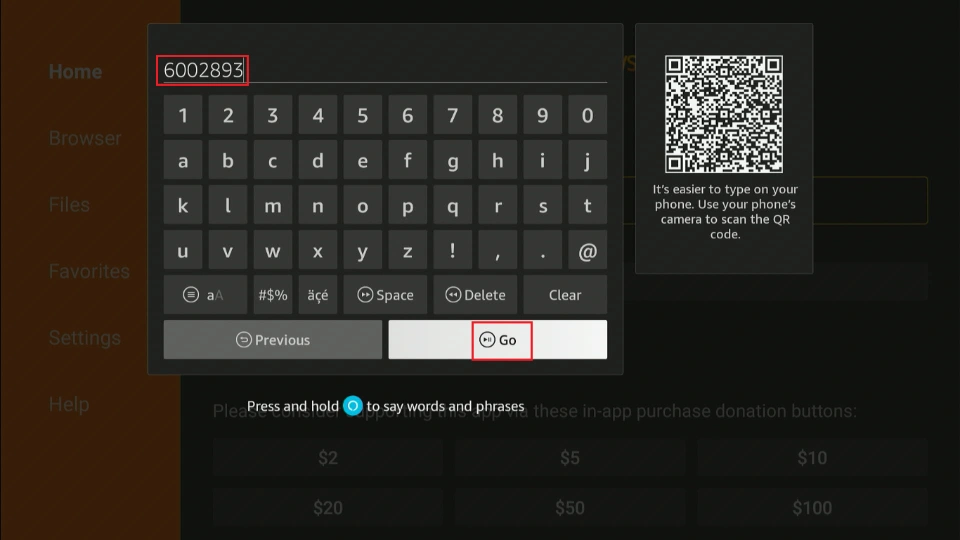 enter downloader code