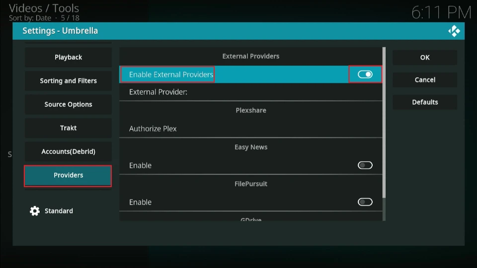 select providers and enable external providers