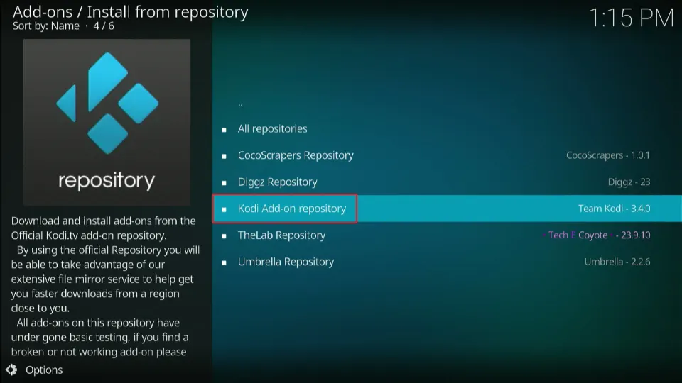 select kodi addon repository