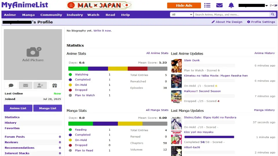 my anime list home page