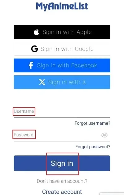 enter username and sign ibn